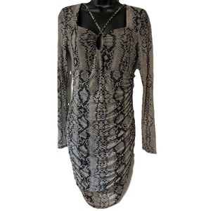 Guess Womens‎ Grey Multi Siberian Snake Print One Shoulder Marian Dress M Medium